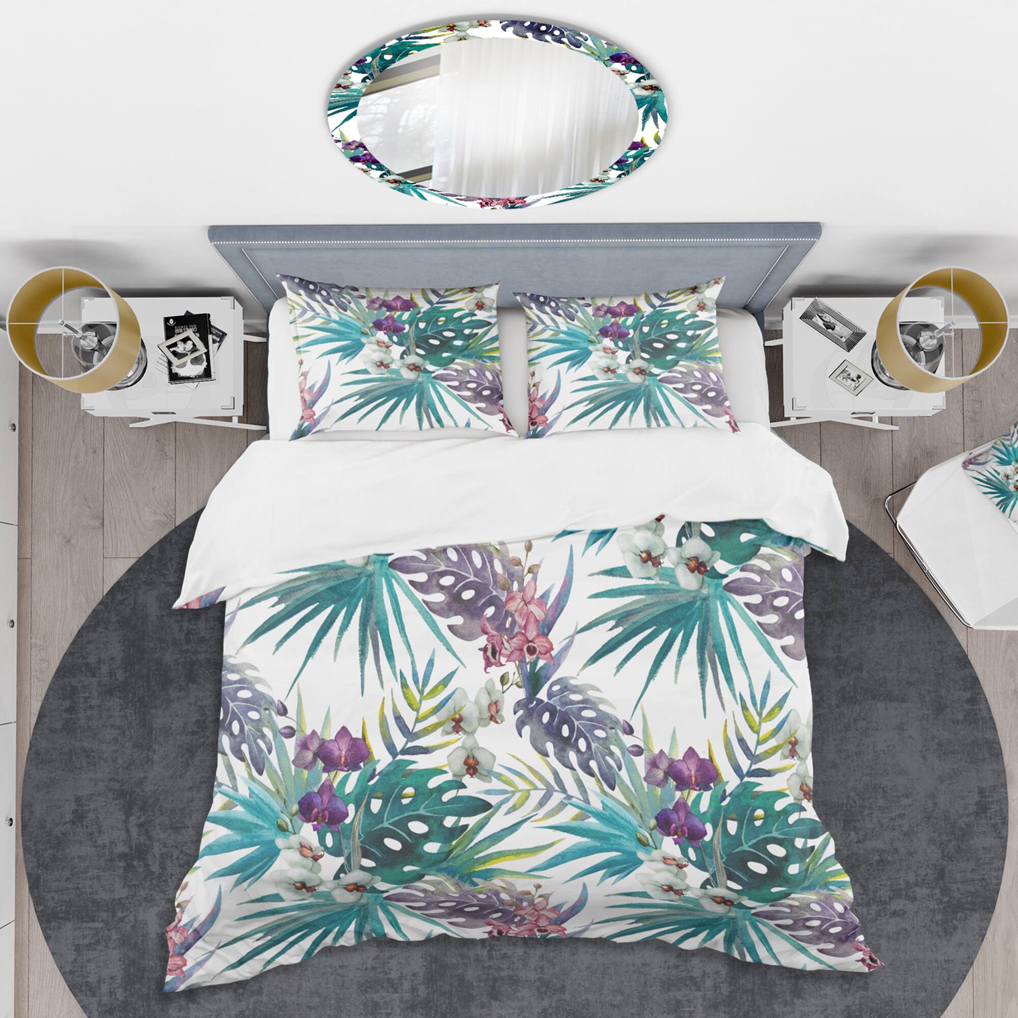 Designart 'Retro Floral Botanical Design II' Mid-Century Duvet Cover Set